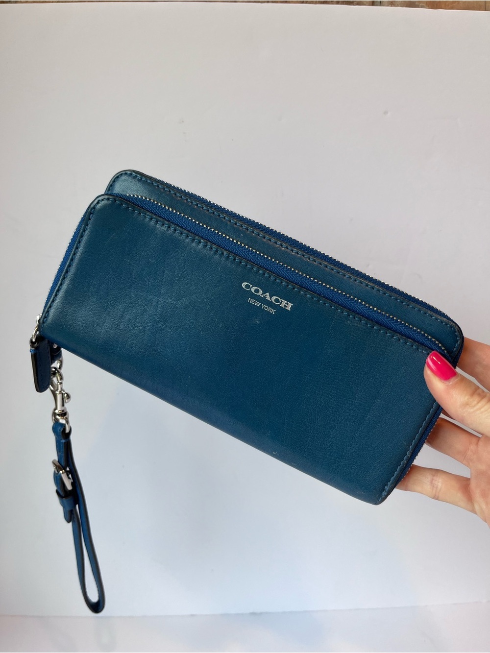 Coach Blue Leather Double Zip Wallet Clutch - Picture 2 of 12